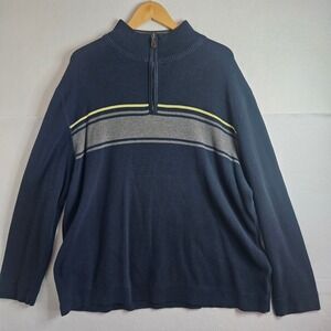 Reunion Mens XXL Navy Blue Quarter Zip Striped Cotton Blend Sweater RT93000